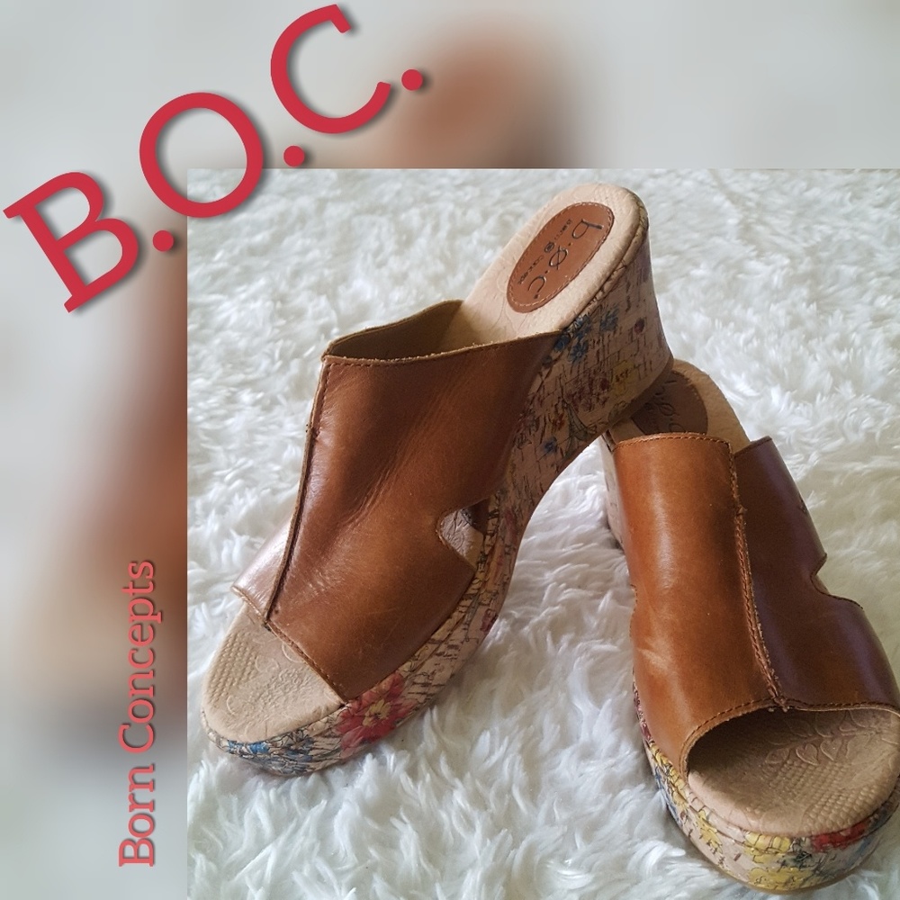 BOC Wedge Slide Slides Boho Floral Sz10